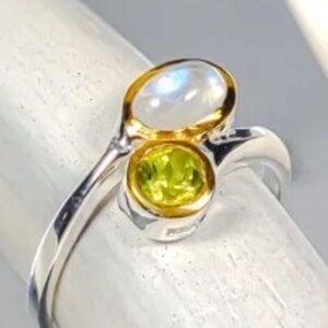Genuine Moonstone and Peridot Ring
